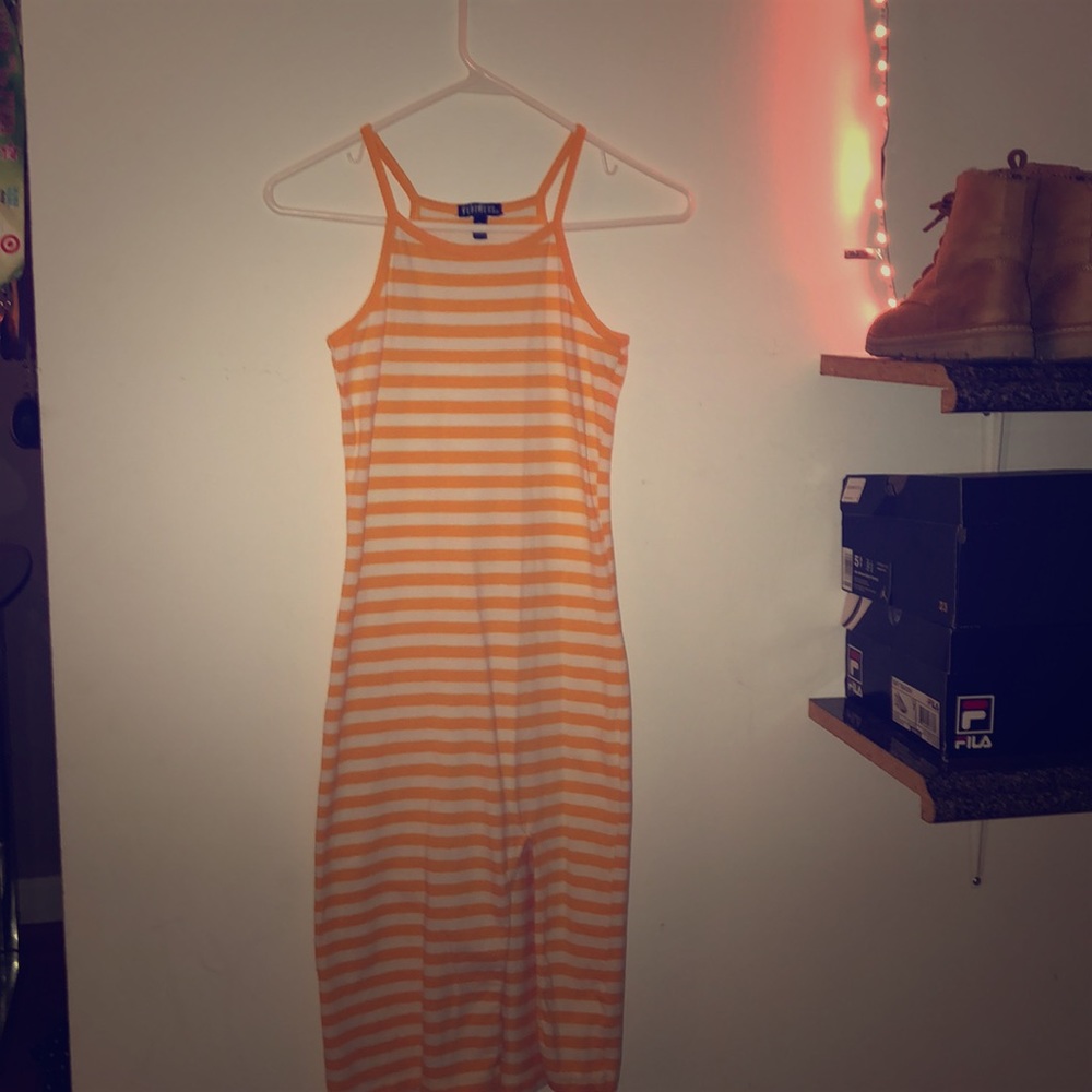 Sun yellow and white striped dress